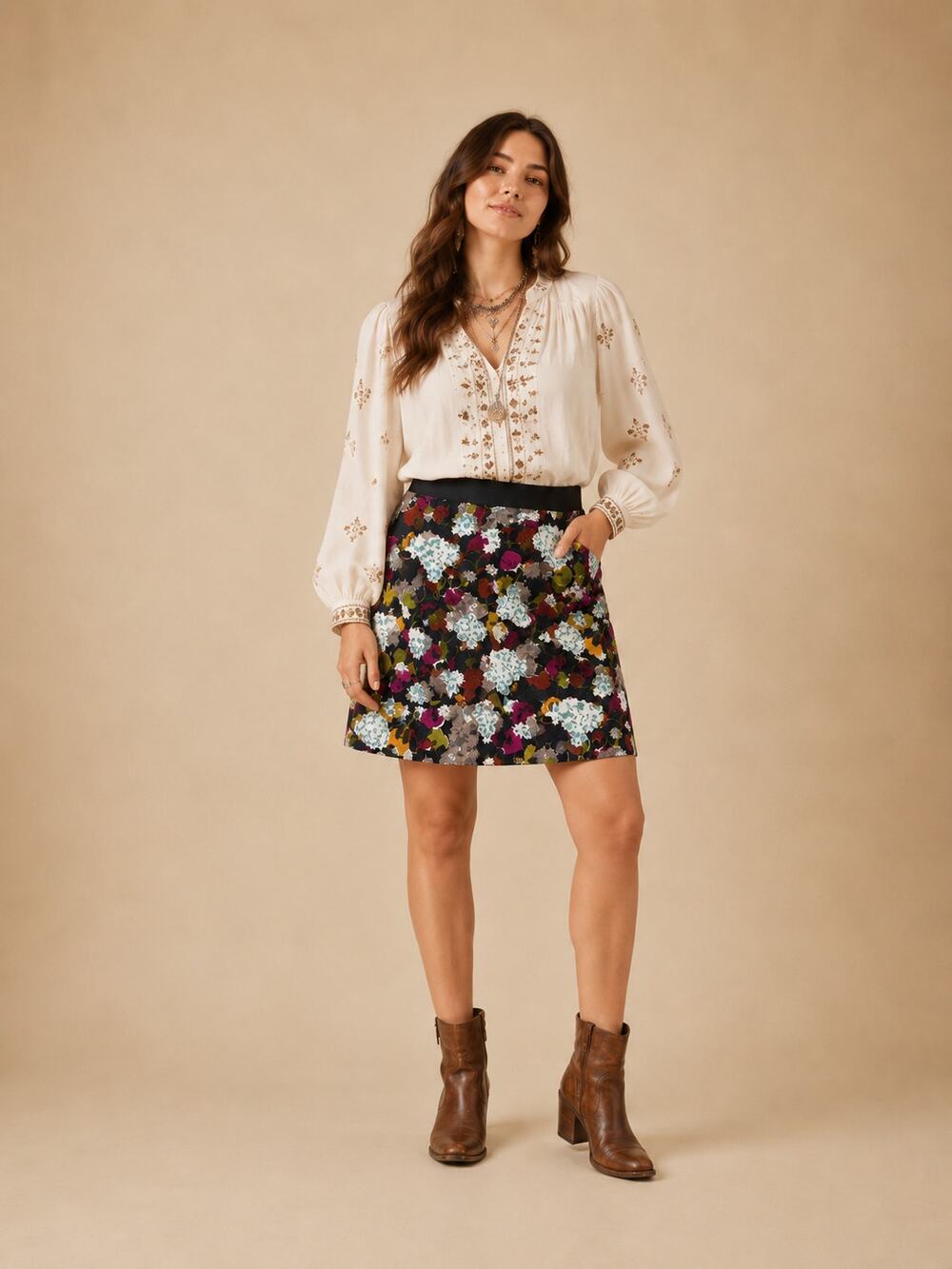 Floral Linen Blend Pencil Skirt Small 4 Boho Cottagecore Girls From Savoy